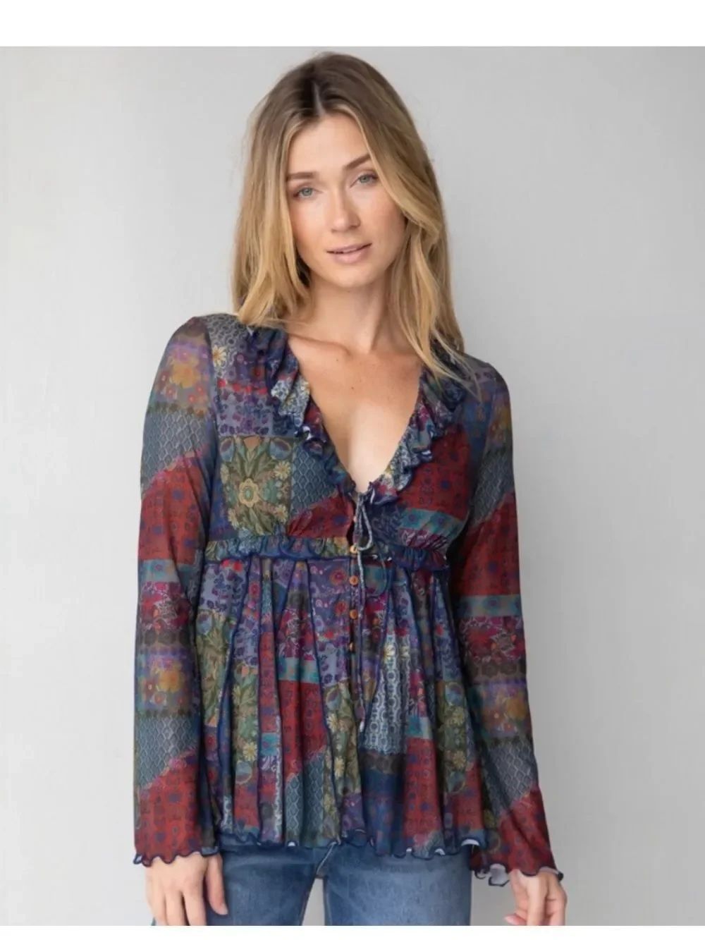 NWT Natural Life Sierra Ruffle Mesh Top Small Tunic